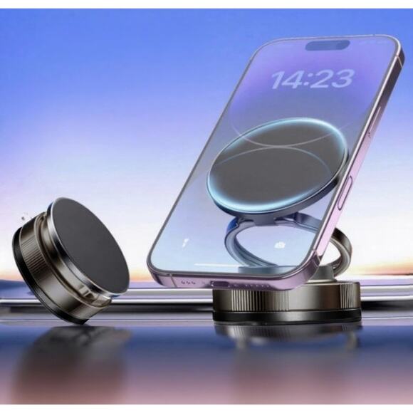 Vacuum Magnetic Car Phone Holder 360° Rotation Foldable Suction Cup Mount - Picture 1 of 4